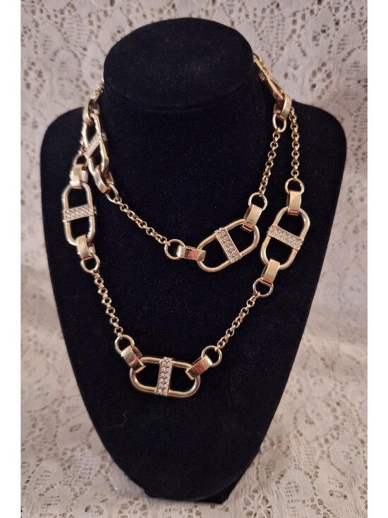 Anne Taylor Jewelry - EUC Anne Taylor Gold-Tone Double Chain Link Necklace With Rhinestone Accents